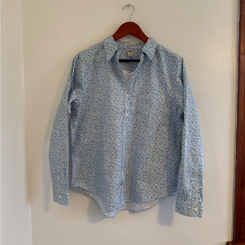 L.L. Bean Women’s Blue and Yellow Floral Button-Down Shirt